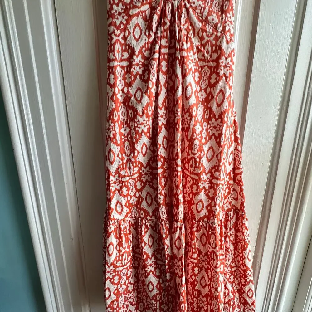 BB Dakota Red & White Ikat Print Midi Dress – Size Small – 100% Cotton